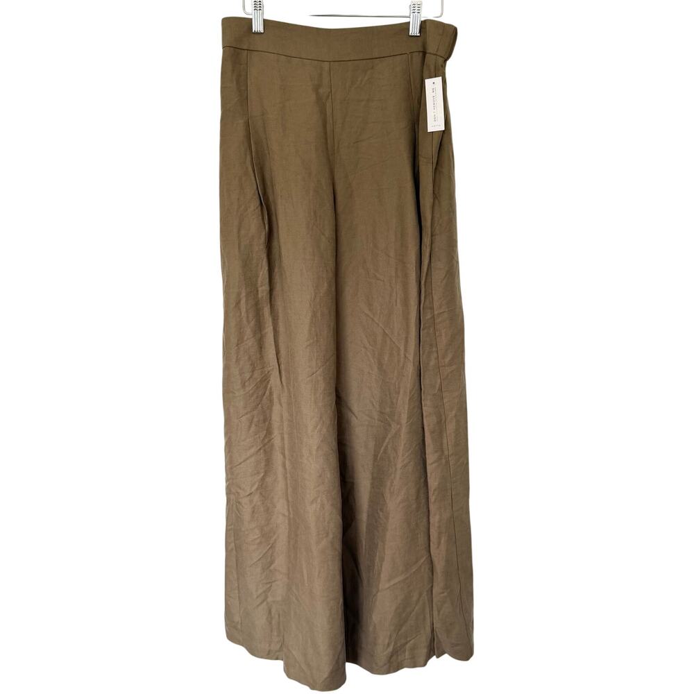 VETTA (M) Wide Leg Trouser Pants Olive Green Linen Tencel High Rise NWT
